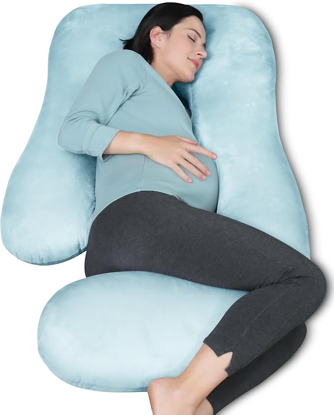 MOON PARK Pregnancy Pillows for Sleeping - U Shaped Full Body Maternity Pillow with Removable Cover - Support for Back, Legs, Belly, HIPS - 65 Inch - Aquamarine