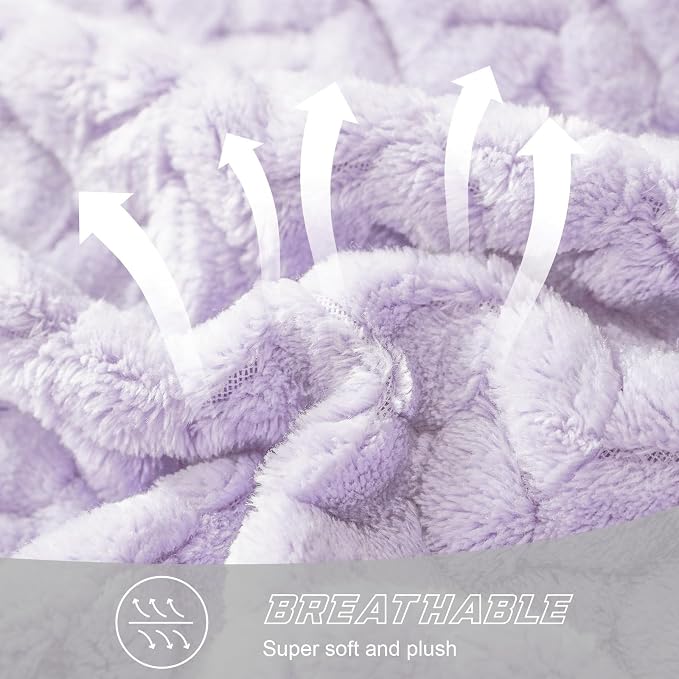 Exclusivo Mezcla Fleece Throw Blanket for Couch Sofa, 50”x70”, Lilac Purple | Oversized Soft Cozy Fluffy Blankets for Summer, Decorative Plush Flannel Throws for Living Room, Bedroom with Leaves Pattern