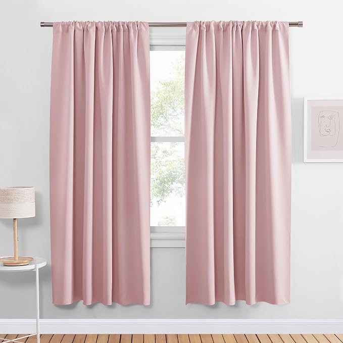 PONY DANCE Blush Pink Blackout Curtains 72 inch Length, Room Darkening Rod Pocket Lighting Blocking Window Drapes for Bedroom/Living Room(2 Panels Set, Peach Blush, 42 inches Wide)