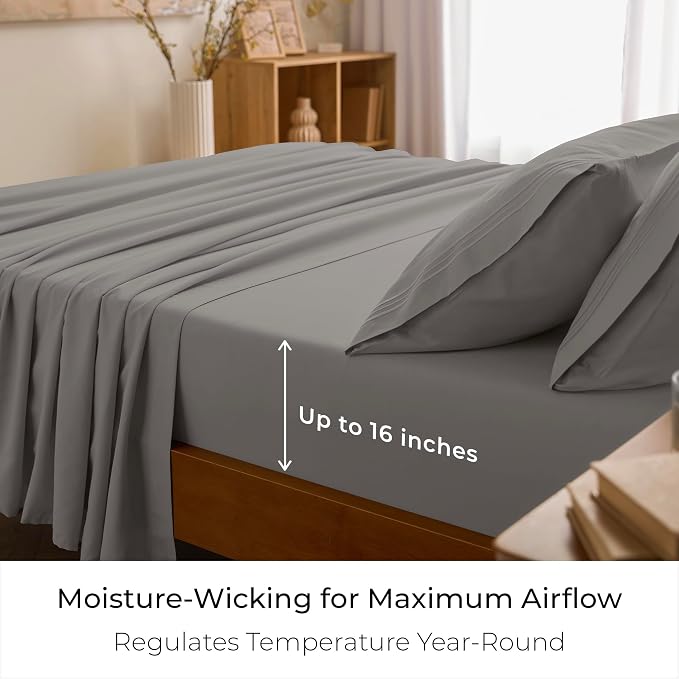 Mellanni Iconic 3-Piece, Ultra Soft Sheet Set (Twin XL, Taupe) | 10M+ Sleepers. Lab-tested: Sleeps Cool, Stays Bright, Strong, Smooth. Good Housekeeping Best Bedding, 7 yrs running.
