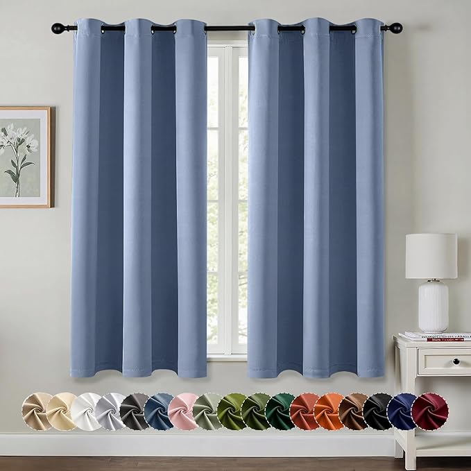 MIULEE Blackout Curtains for Bedroom 2 Panels 40 x 63 Inch Long Denim Blue | Thermal Insulated, Living Room Darkening Grommet Drapes, Noise Reducing, Light Blocking Window Treatments