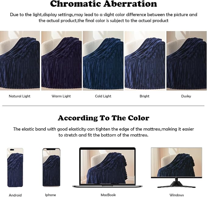 NEWCOSPLAY Fleece Ribbed Cozy Twin Blanket for Couch, Dark Navy, 60"x80" | Premium Silky Flannel Blanket, Soft Lightweight Fluffy Throw Blanket for Bed Sofa Decor, Gift for All Season Use
