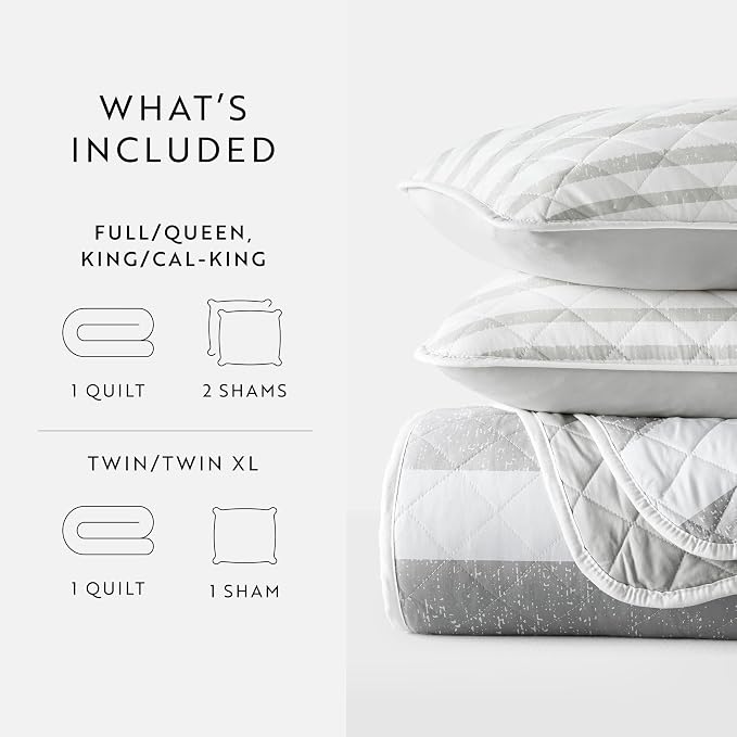Merit Linens Soft Quilt Coverlet Bedding Set - Pattern/Solid Reversible - Twin/TwinXL Light Gray