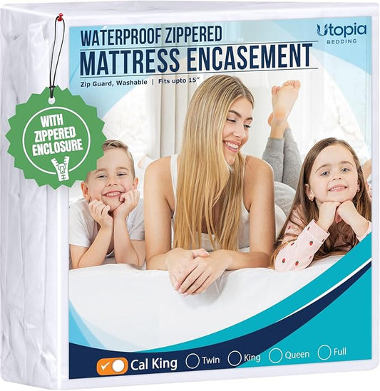 Utopia Bedding Mattress Protector Zippered California King Size, 100% Waterproof Bed Bug and Dust Mite Proof Mattress Encasement, Absorbent 6 Sided Mattress Cover