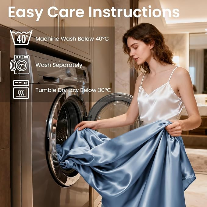 Love's cabin Full Size Satin Sheet Sets - 4 Piece Ash Blue Silky Sheet Set Full with Deep Pocket, Luxury Silk Feel Bed Sheets Full Bedding Set (1 Flat Sheet,1 Fitted Sheet,2 Pillow Cases)