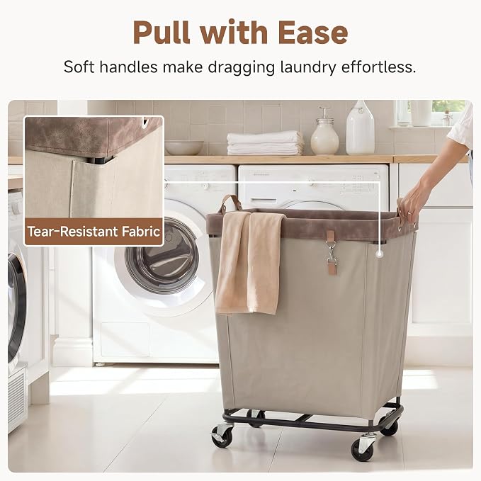 StorageWorks 210L Laundry Basket with Wheels, Rolling Hampers for Clothing | Large Light Kahki Laundry Basket with Wheels & Handles, Rolling Cart for Bedroom, Bathroom, Dorm, Hotel