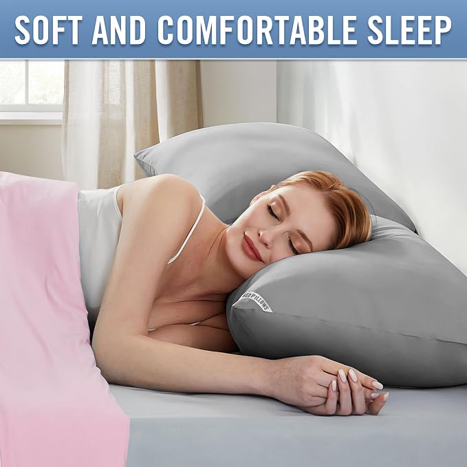 Piwaal Standard Size Pillows 4 Pack Gray, Soft Firm Support for Sleepers | Set of 4 gray standard pillows with down-alternative fill. Soft yet supportive for back, stomach, or side sleepers.