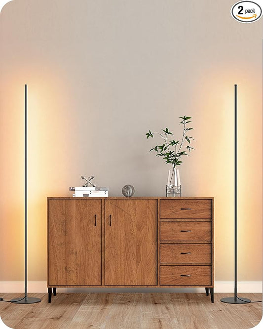 EDISHINE 2 Pack 57.5” Floor Lamp with Remote, Dimmable & 7 CCT Adjustable | 2700-6000K, Sturdy Base, LED Corner Floor Lamps for Living Room, Bedroom, Home Office, Black