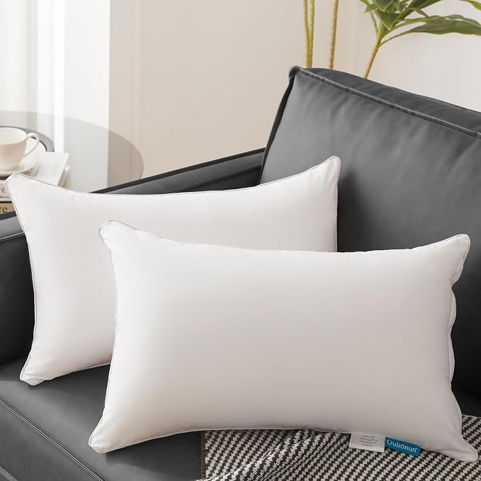 Oubonun 16 x 24 Pillow Inserts (Set of 2) - Lumbar Pillow with 100% Cotton Cover - Rectangle Square Interior Sofa Pillow Inserts - Decorative Pillow Insert Pair - White Couch Pillow