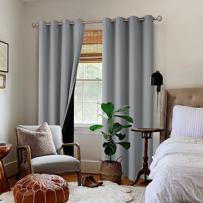 BGment Dove Grey Blackout Curtains for Bedroom Window 84 Inch Length 2 Panels Set, 100% Light Blocking Thermal Insulated Grommet Drapes for Living Room Darkening with Black Liner, 52 Inch Wide Each