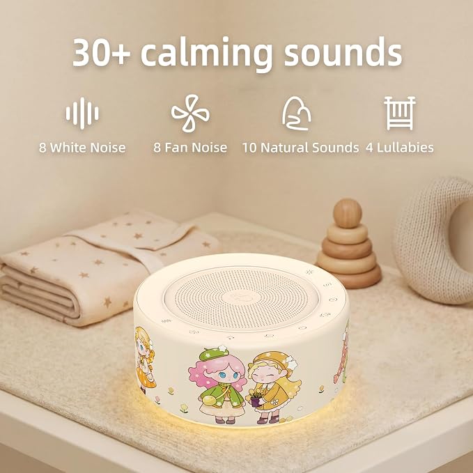 Kipcush White Noise Machine for Baby & Adults, Sleep Sound Machine with 30 Soothing Sounds, 8-Color Night Light, Memory Function, White Noise for Sleeping, Nursery, Office, Travel, Relaxation