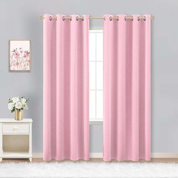 KOUFALL Bubble Gum Pink Blackout Curtains for Girls Room, Cute Light Pink Nursery Curtains Girl, Princess Black Out Girly Curtains for Kids Bedroom, 2 Panels, 52 Inch Wide x 84 Inch Long