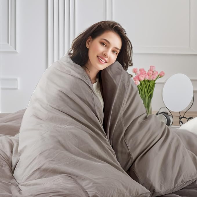 NEXHOME PRO Duvet Cover Set Twin Size Linen Look Textured Organic Natural 100% Washed Cotton Duvet Cover Linen Cream Grey 2 Pieces Bedding Set with Zipper Closure, Breathable (No Comforter)