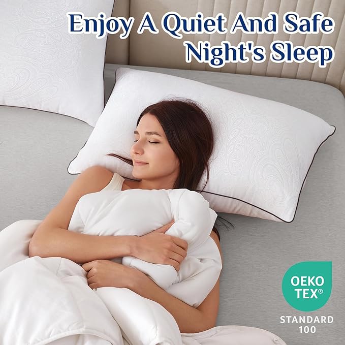 JOLLYVOGUE Queen Pillows, Cooling and Firm Single Bed Pillow with Oeko-Tex Certified Down Alternative Filling for Side, Back, and Stomach Sleepers, Hotel Collection
