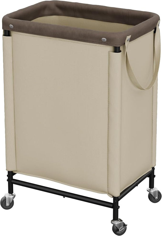 StorageWorks Laundry Hamper with Wheels and Removable Liner Bag | 90L Laundry Basket with Handles, Light Kahki Rolling Cart for Bedroom, Bathroom, Apartment