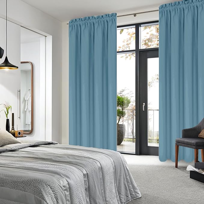DWCN Blackout Curtains for Bedroom Living Room 42 x 72 Inch Long 2 Panels | Room Darkening, Thermal Insulated, Light Blocking, Rod Pocket Drapes, Noise Reducing Window Treatments, Stone Blue