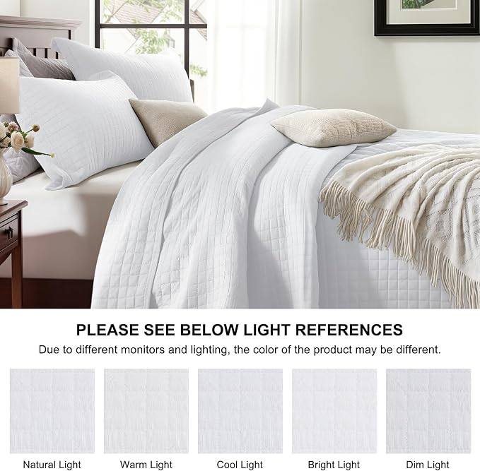 SunStyle Home Twin Quilt Set, Lightweight Bedding Summer Bedspreads,White | Soft Coverlet With 2 Pillow Shams,Morden Style Quilts for All Season, Suitable for Bed,Couch,Bedroom,Guest Room,68"X86"