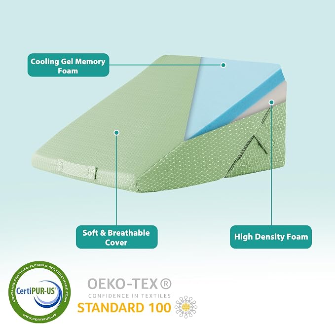 Wedge Pillow for Sleeping, Adjustable 9&12 Inch Foldable Bed Wedge Pillow Set, Orthopedic Memory Foam Triangle Pillows Wedge, 7-in-1 Elevated Pillows for Leg and Back Support, Green