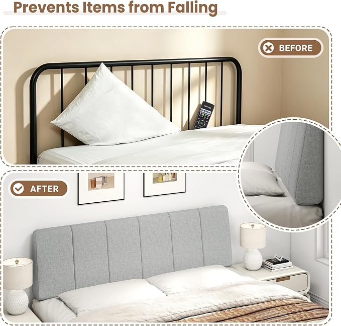 Queen Size Headboard Only-No Assembly Required, Light Gray | Easy to use no assembly required, Linen fabric and extra-thick foam for added comfort, Modern style headboard queen size
