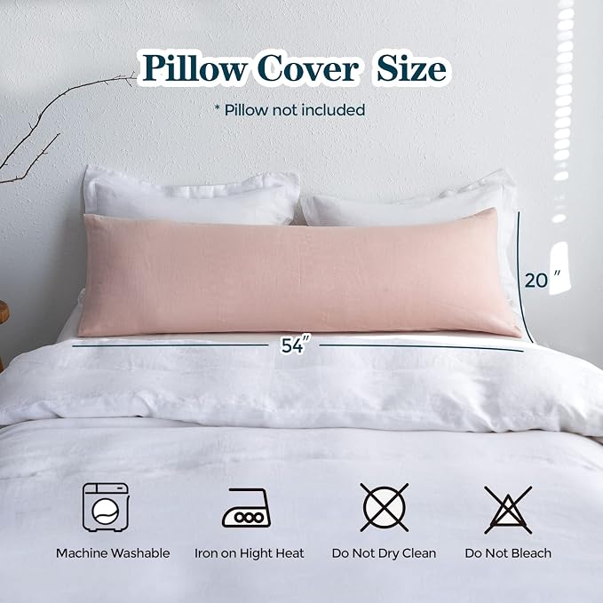 Simple&Opulence Body Pillow Cover 20" x 54",100% Pure Linen, Ultra Soft and Breathable, Body Pillowcase with Envelope Closure for Adults(Dusty Pink)