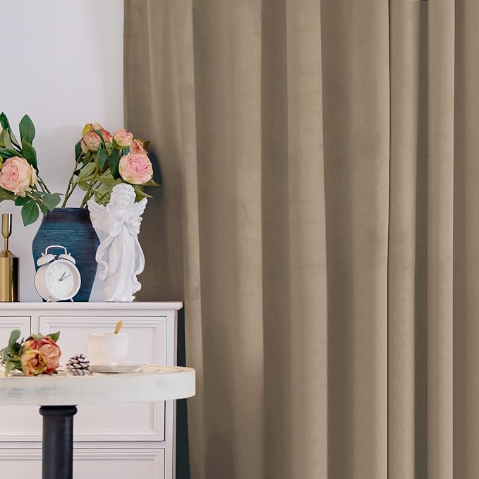 BGment Taupe Velvet Curtains Blackout Curtains for Living Room, 52x108 Inch | Noise Reducing, Energy Saving, Luxury Window Drapes for Bedroom, Elegant, Thermal Insulated, Back Tab Rod Pocket, 2 Panels