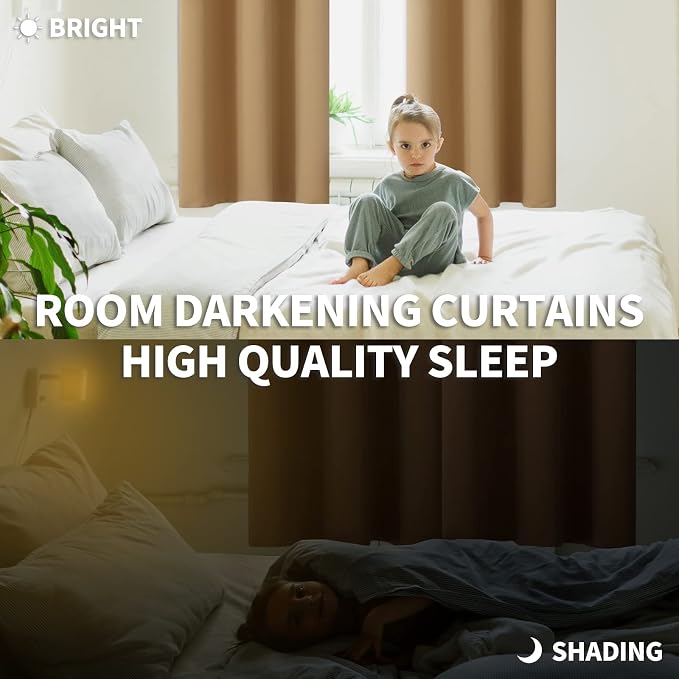 BGment Blackout Curtains for Living Room - Grommet Thermal Insulated Room Darkening Curtains for Bedroom, 2 Panels of 42 x 84 Inch, Khaki | Grommet Top, Light-Blocking, Sunblock, Thermal Insulated, Window Drapes for Bedroom, 42x84 Inch