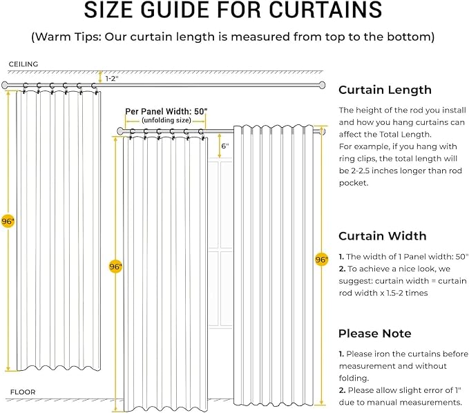 INOVADAY 100% Blackout Curtains for Bedroom Black Out Curtains 96 Inch Long | Orange Curtains for Living Room 2 Panels, Clip Rings Linen Look Blackout Drapes, Thermal Insulated Room Darkening,W50xL96