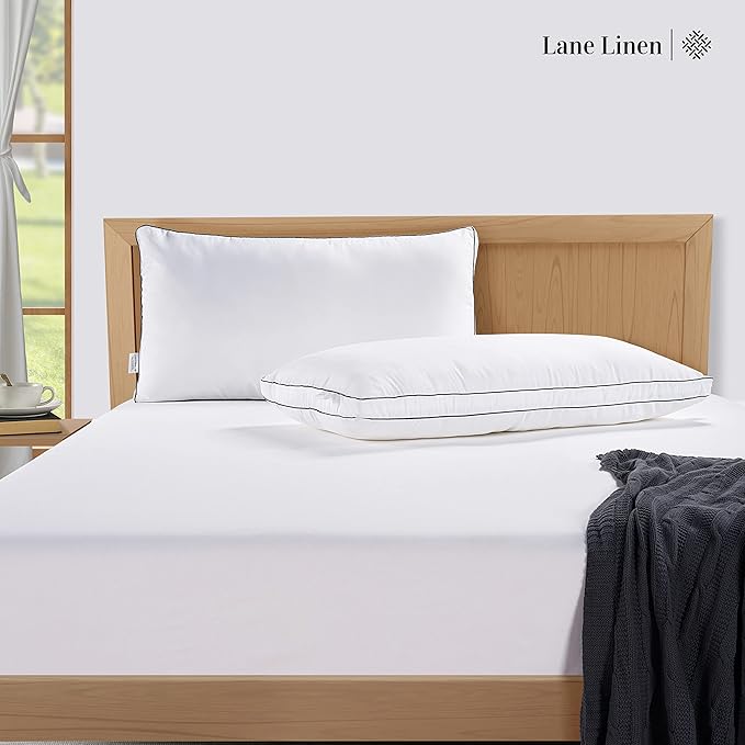 LANE LINEN Standard Size Bed Pillows for Sleeping, Set of 2, 20x26 - White | Perfect for Side, Back & Stomach Sleepers, Down Alternative Fill, Medium Firm, Breathable, Cooling, Soft & Fluffy Comfort