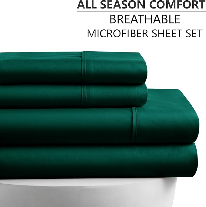 American Home Collection Queen Sheet Set - Ultra-Soft Microfiber 15-Inch Deep Pocket - Wrinkle Free and Fade Resistant (Emerald Green)