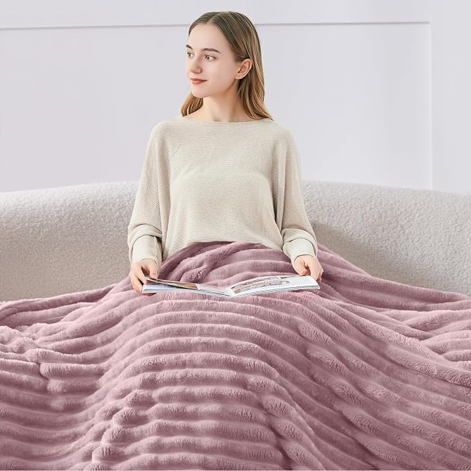BEDELITE Striped Fleece Throw Blanket, Berry Purple, 50"x60" | 300GSM Microfiber Fleece, Soft Cozy, Lightweight Warm, Double-Sided Plush, Machine Washable, Gift, Room Decor, for Couch Sofa