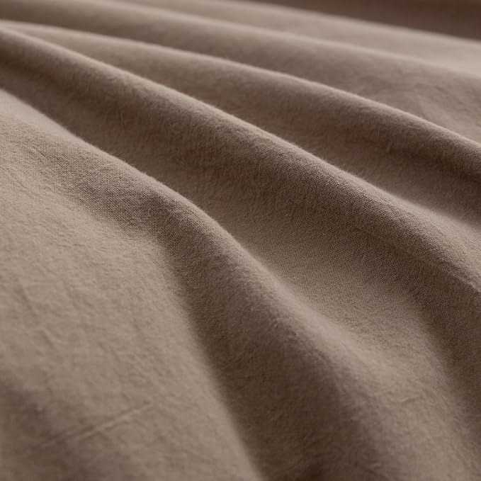BESTOUCH Cotton Solid Duvet Cover Set Pine Bark Brown Oversized Full | 100% Washed Cotton, Soft Wrinkle Texture, Hidden Zipper, 8 Ties, Breathable Lightweight Durable Comfy, 3 Pcs No Insert