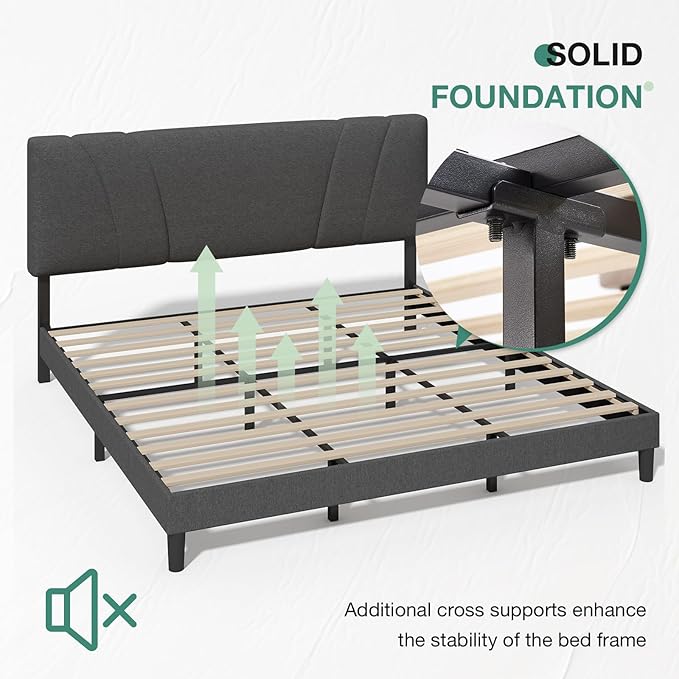 Novilla King Bed Frame and Headboard, Linen Upholstered King Size Bed Frame with Wood Slats Support, No Box Spring Needed, Heavy Duty Feet, Easy Assembly, Grey