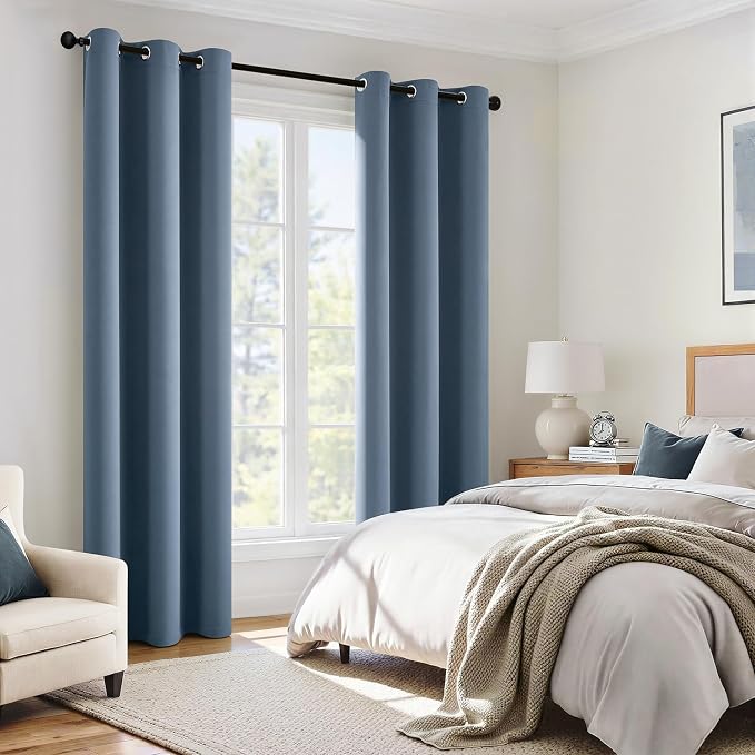 MIULEE Stone Blue Blackout Curtains for Bedroom 40x84 Inch Long 2 Panels | 2 Thick Layers Thermal Insulated Window Curtains with Black Liner, Noise Reducing Grommet, Drapes for Living Room