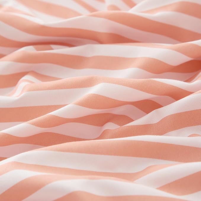 Full Comforter Set Pink White Stripes Pattern Comforter Full Modern Style Striped Comforter with 2 Pillowcases Lightweight 3 Pieces Boho Bedding Comforter Farmhouse Striped Fluffy Comforter Set