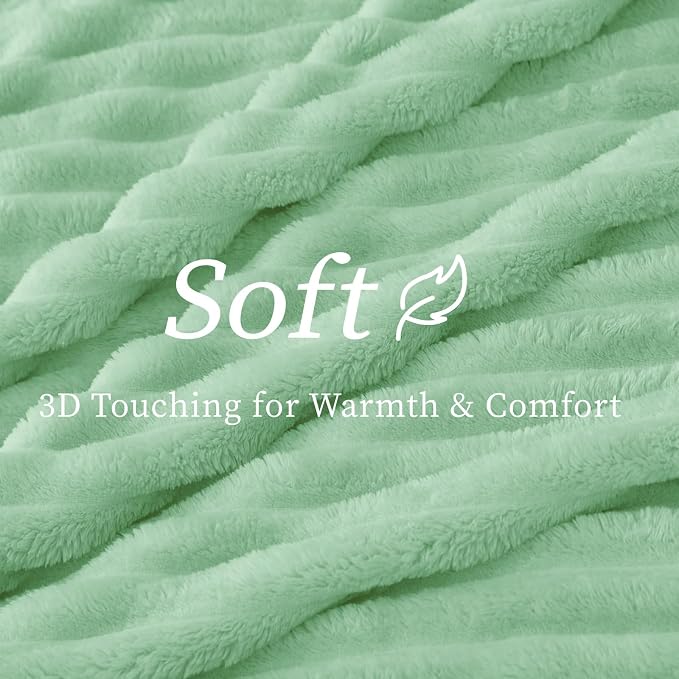 BEDELITE Ribbed Twin Blanket for Couch & Bed, Light Green, 60"x80" | Ultra-Soft Plush Fleece, Cozy, Warm Yet Lightweight, Ribbed Texture, Home Decor, Machine Washable, Giftable, All-Season Use
