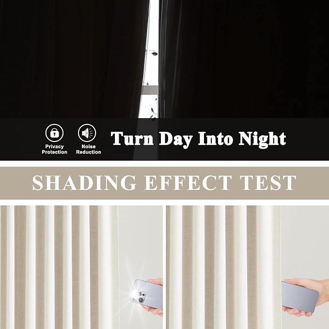 Vision Home Natural Pinch Pleated Full Blackout Curtains Linen Blended Room Darkening Window Curtains 72 inch for Living Room Bedroom Thermal Insulated Pinch Pleat Drapes with Hooks 1 Panel 60"Wx72"L