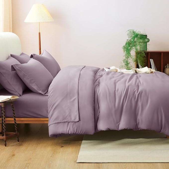 King Size Comforter Set Dusty Purple, 7 Pieces Bed in a Bag | OEKO-TEX Certified, All-Season, Bedroom, 240GSM Down Alternative Comforter, Flat & Fitted Sheets, 2 Pillowcases & 2 Shams