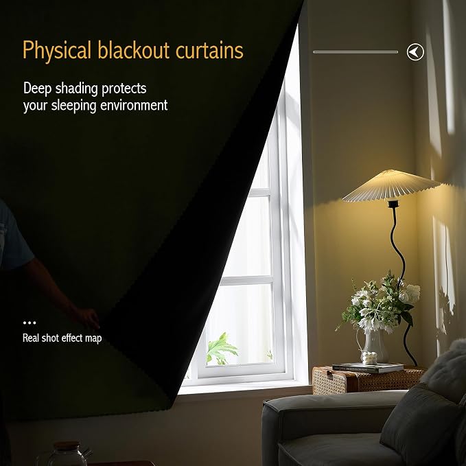 AJAZZ 100% Window Blinds Blackout Portable Black Out Curtains Adhesive Curtains for Living Room No Drilling (Sage Green, 47" W x 63" L 1 Panel)