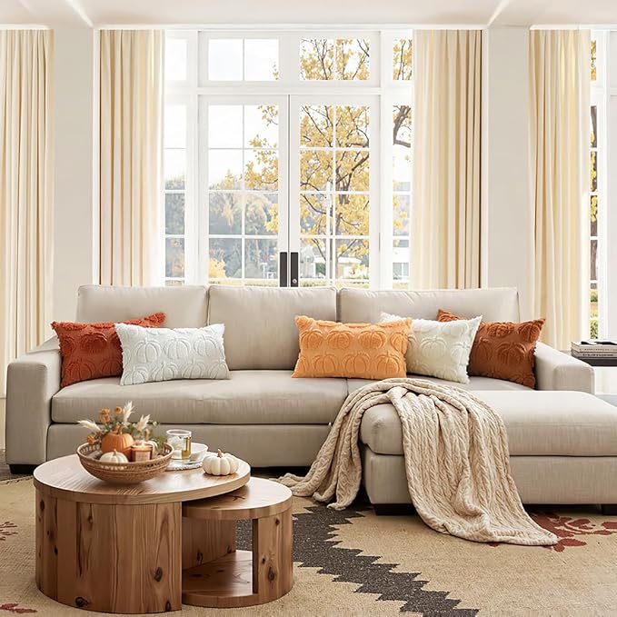 MIULEE Fall Pillow Covers Pumpkin Fall Decor Lumbar 12x20 Rust | Set of 2 Fall Decorations for Home, Plush Faux Fur Farmhouse Accent Pillowcases, Porch Sofa Couch Cushion Bed Livingroom