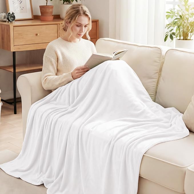 Exclusivo Mezcla Soft Fleece Blanket Twin Size for Bed, Pure White | 60x80 Inches, Double-Sided Brushed Flannel, Lightweight Plush Cozy Blanket for Home Decor, All Season, Machine Washable