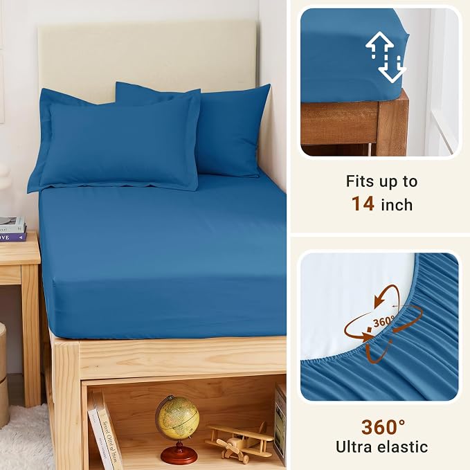 5 Pieces Twin XL Comforter Set, Soft Bed in a Bag Twin XL Size, All Season Bedding Set with Comforter, Flat Sheet, Fitted Sheet, Pillowcases & Shams, Bluish Green