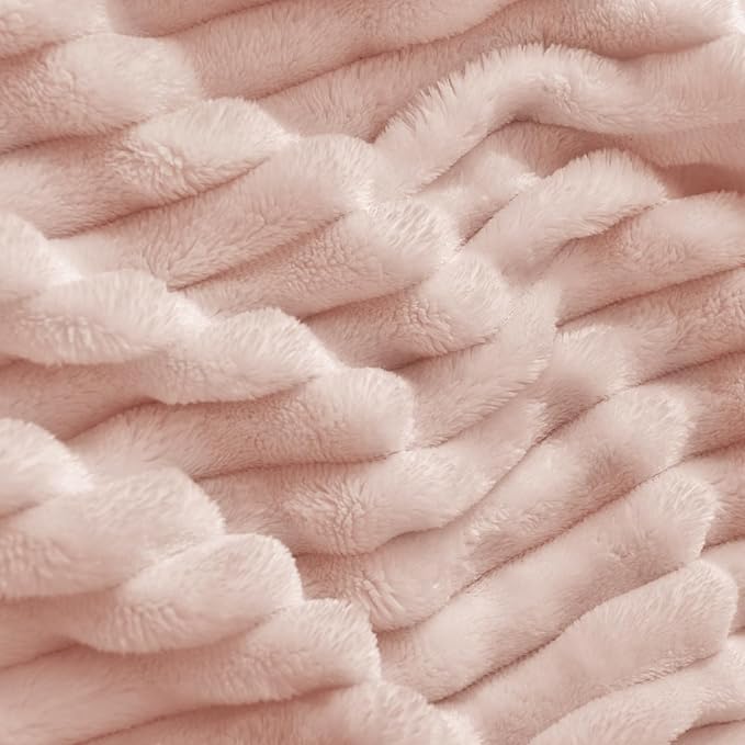 BEDELITE 3D Ribbed Light Pink Fleece Throw Blanket for Couch, 50x60 Inch | Soft Warm Decorative Fluffy Blanket, Cozy Plush Lightweight Fuzzy Throw Blanket for Bed Sofa Home Room Decor, Gift for Women