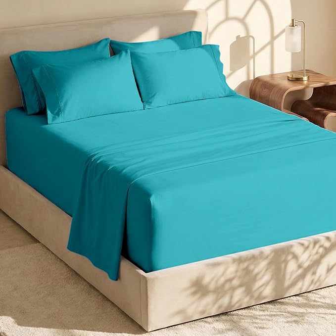 Hearth & Harbor Extra Deep Pocket Sheets - Fits Mattress 18-24 Inches Deep - Extra Deep Pocket California King Size - 6 Piece Cal King Sheets - Cal King, Teal