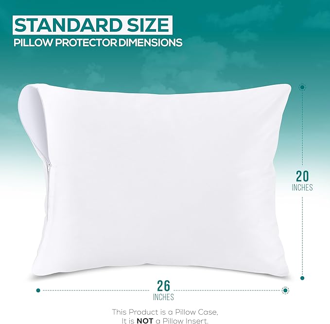 Set of 4 Pillow Protectors with Zipper Standard Size, Pillow Covers | Ultra Soft Pillow Encasements, Bed Bug & Dust Mite Proof, Moisture Wicking and Waterproof Pillow Cases by Utopia Bedding