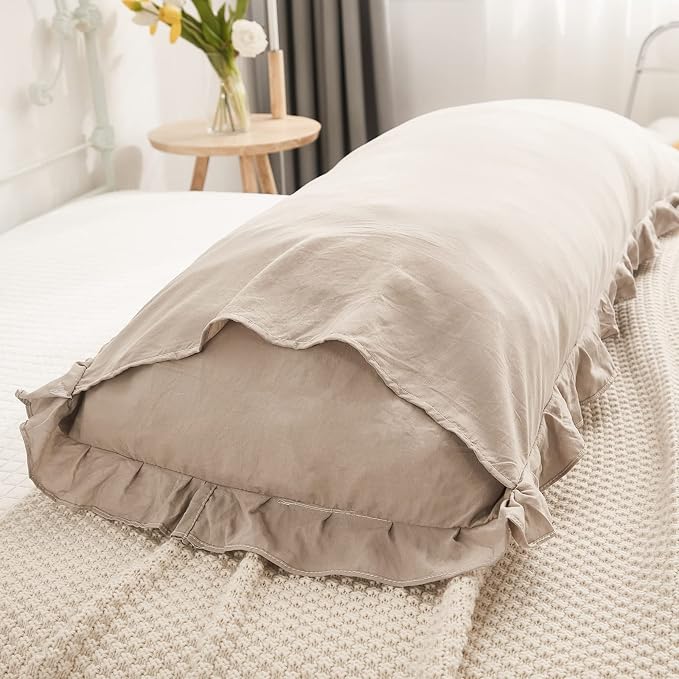 Taupe Body Pillow Cover 20x54inches Long Pillowcase Ruffled Pillowcases Shabby Chic Ruffled Fringe Decor Body Ruffled Pillow Sham Cute Pillowcase (1 Body, Taupe)