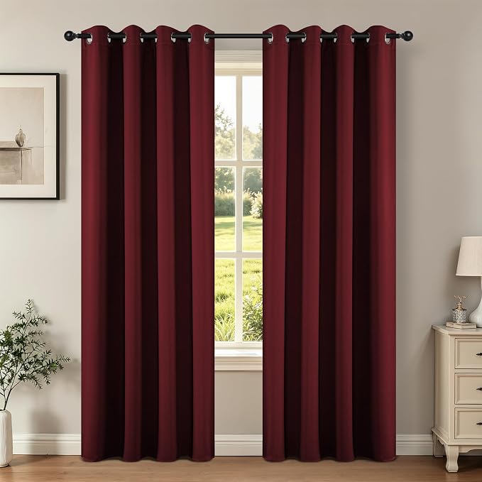 Joydeco Blackout Curtains for Bedroom 84 Inch Drapes 2 Panels Burgundy | Thermal Insulated, Living Room Darkening Grommet Drapes, Noise Reducing, Light Blocking Window Treatments,52W x 84L Inch
