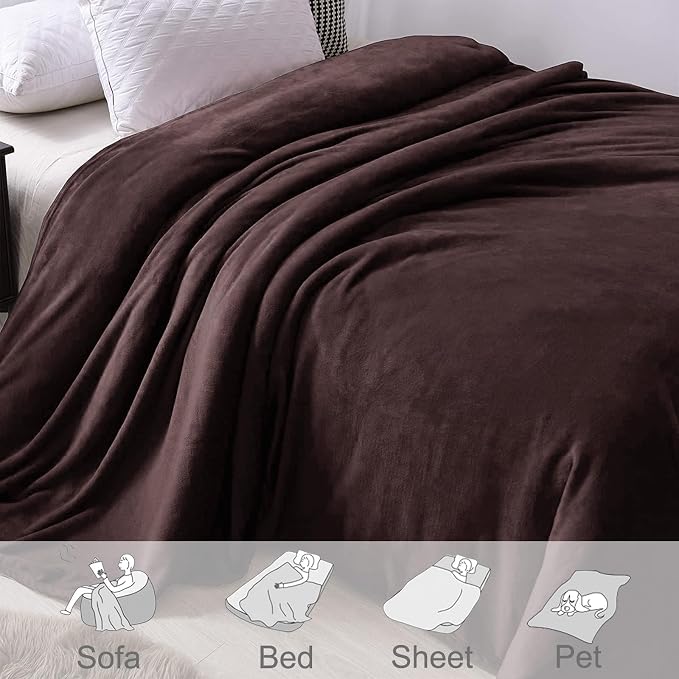 Exclusivo Mezcla Soft Fleece Blanket Twin Size for Bed, Coffee | 60x80 Inches, Double-Sided Brushed Flannel, Lightweight Plush Cozy Blanket for Home Decor, All Season, Machine Washable