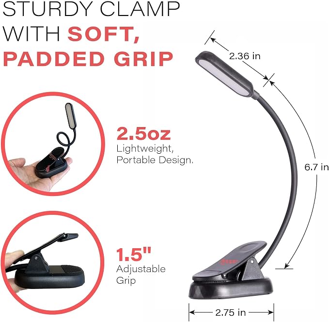 hooga Amber Book Light – Blue Light Blocking Reading Light for Bed, Stepless Dimming, Rechargeable Clip-On Night Light, 1600K Amber & 625nm Red LED for Night Reading