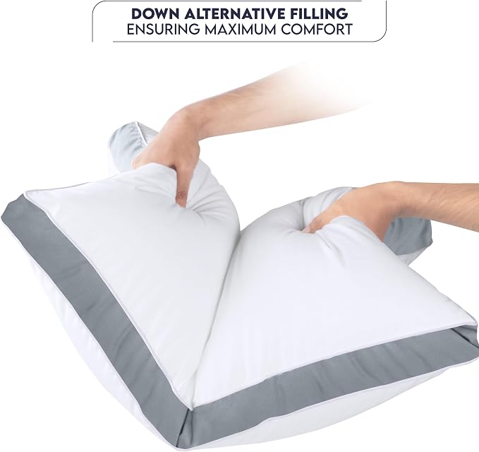 Utopia Bedding Gusset Bed Pillow, Hotel Pillows King Size Set of 2, Grey | Cotton Blended Down alternative pillows for sleeping, soft fluffy cooling comfort for Back, side & stomach sleepers, 2 pack