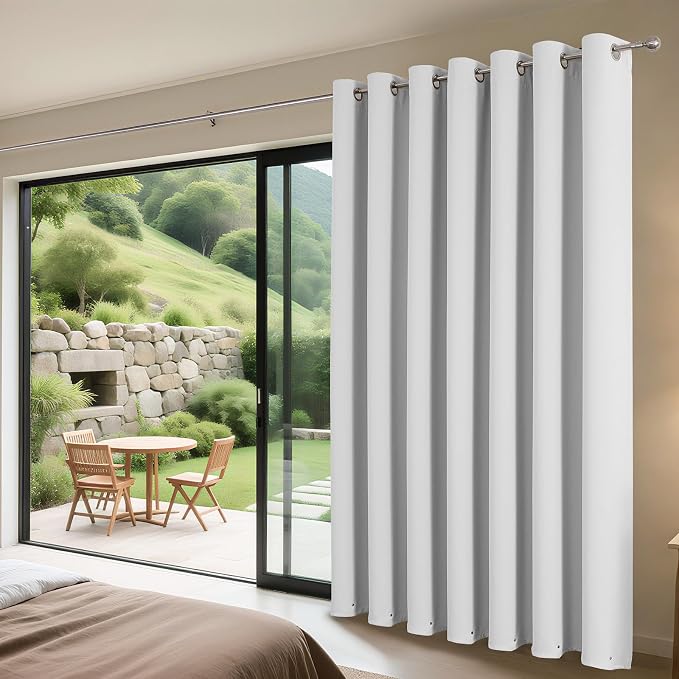 Joydeco Blackout Patio Sliding Door Curtains, Privacy Room Divider Curtains | Extra Wide Thermal Blackout Curtains for Bedroom Living Room, Curtain for Patio Door (Greyish White, 70Wx84L, 1 Panel)